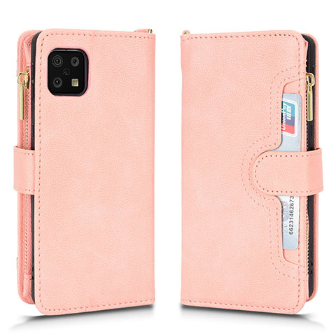 Custodia Portafoglio In Pelle Cover con Supporto BY2 per Sharp Aquos Sense6 Oro Rosa