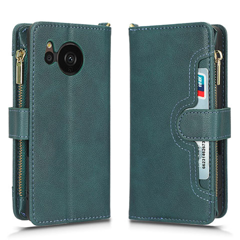 Custodia Portafoglio In Pelle Cover con Supporto BY2 per Sharp Aquos Sense7 Plus Verde