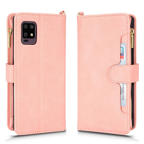 Custodia Portafoglio In Pelle Cover con Supporto BY2 per Sharp Aquos Zero6 Oro Rosa