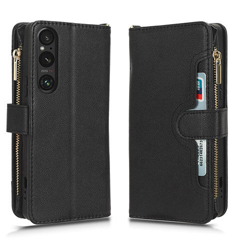 Custodia Portafoglio In Pelle Cover con Supporto BY2 per Sony Xperia 1 V Nero