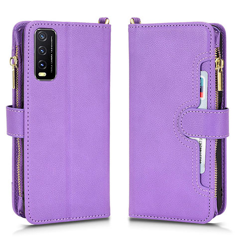 Custodia Portafoglio In Pelle Cover con Supporto BY2 per Vivo Y20 (2021) Viola