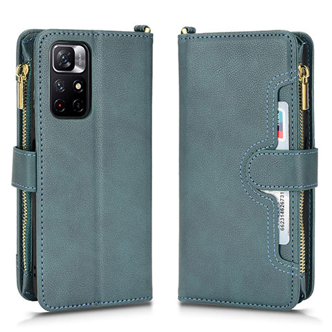 Custodia Portafoglio In Pelle Cover con Supporto BY2 per Xiaomi Poco M4 Pro 5G Verde