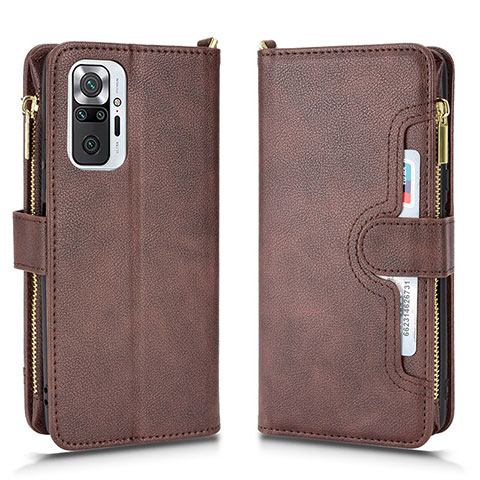 Custodia Portafoglio In Pelle Cover con Supporto BY2 per Xiaomi Redmi Note 10 Pro Max Marrone