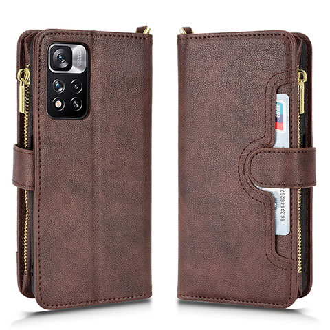 Custodia Portafoglio In Pelle Cover con Supporto BY2 per Xiaomi Redmi Note 11 Pro+ Plus 5G Marrone