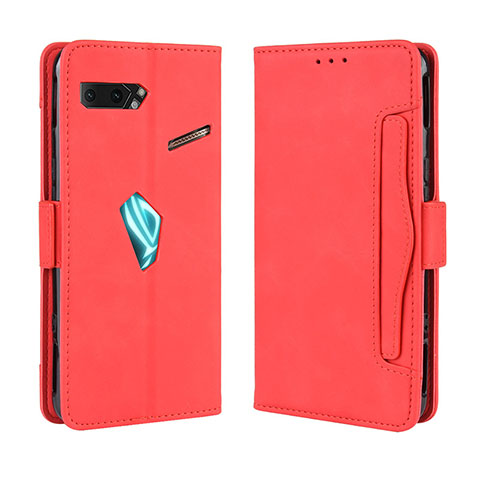 Custodia Portafoglio In Pelle Cover con Supporto BY3 per Asus ROG Phone II ZS660KL Rosso