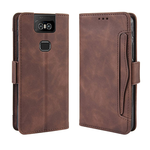 Custodia Portafoglio In Pelle Cover con Supporto BY3 per Asus Zenfone 6 ZS630KL Marrone