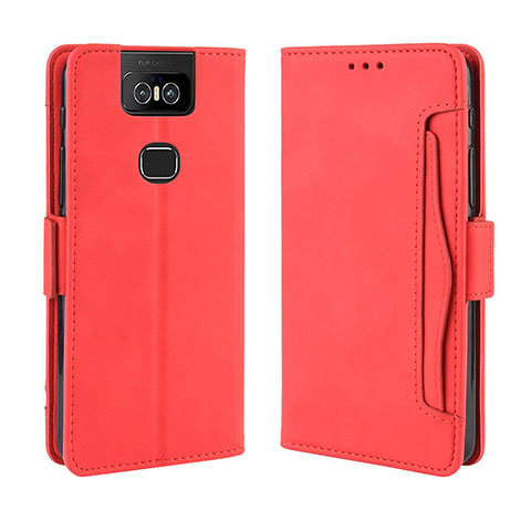 Custodia Portafoglio In Pelle Cover con Supporto BY3 per Asus Zenfone 6 ZS630KL Rosso