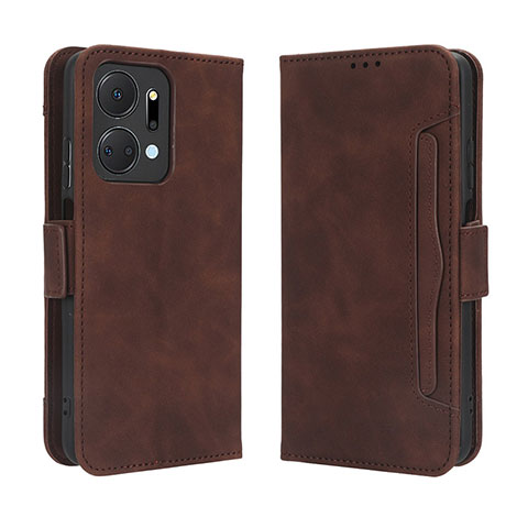 Custodia Portafoglio In Pelle Cover con Supporto BY3 per Huawei Honor X7a Marrone