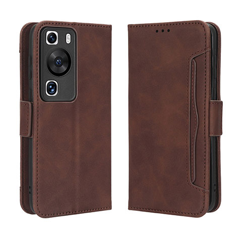 Custodia Portafoglio In Pelle Cover con Supporto BY3 per Huawei P60 Pro Marrone