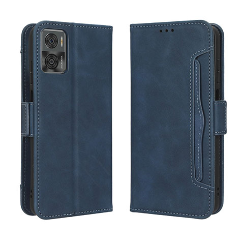 Custodia Portafoglio In Pelle Cover con Supporto BY3 per Motorola Moto E22 Blu