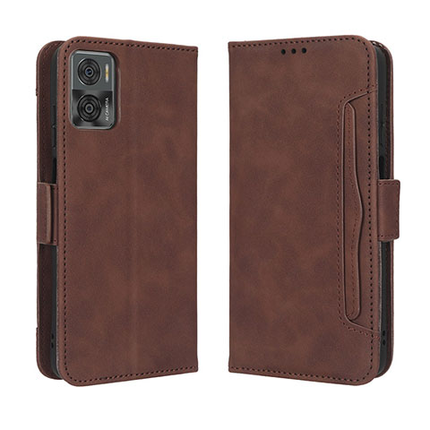 Custodia Portafoglio In Pelle Cover con Supporto BY3 per Motorola Moto E22 Marrone