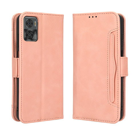 Custodia Portafoglio In Pelle Cover con Supporto BY3 per Motorola Moto E22 Rosa