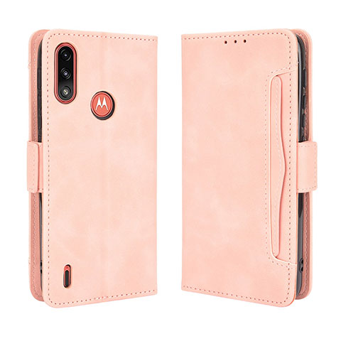 Custodia Portafoglio In Pelle Cover con Supporto BY3 per Motorola Moto E7 Power Rosa