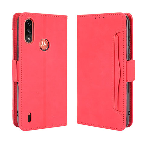 Custodia Portafoglio In Pelle Cover con Supporto BY3 per Motorola Moto E7 Power Rosso