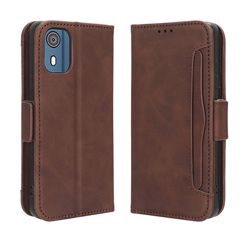 Custodia Portafoglio In Pelle Cover con Supporto BY3 per Nokia C02 Marrone