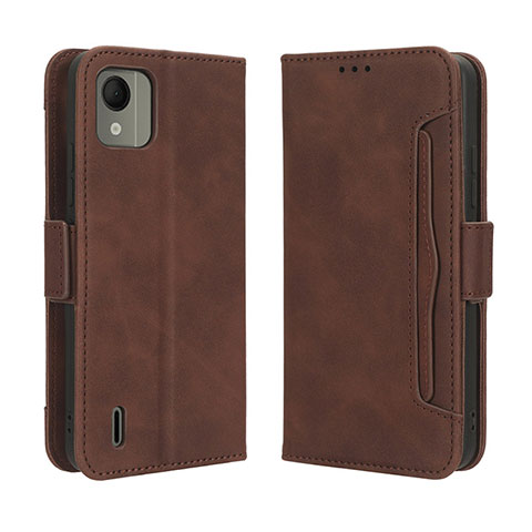 Custodia Portafoglio In Pelle Cover con Supporto BY3 per Nokia C110 Marrone