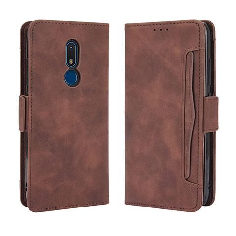 Custodia Portafoglio In Pelle Cover con Supporto BY3 per Nokia C3 Marrone