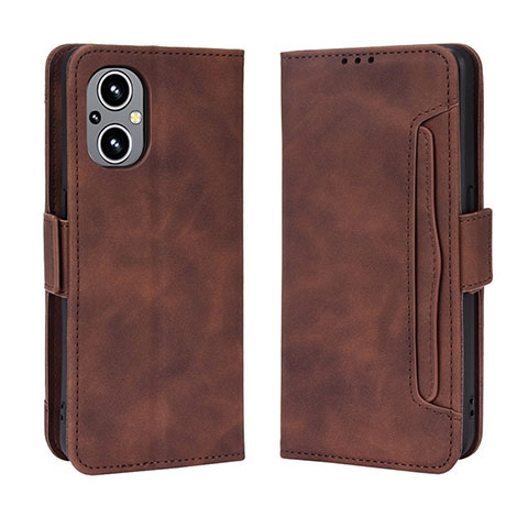 Custodia Portafoglio In Pelle Cover con Supporto BY3 per Oppo A96 5G Marrone