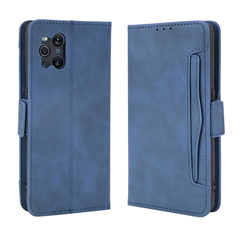 Custodia Portafoglio In Pelle Cover con Supporto BY3 per Oppo Find X3 5G Blu