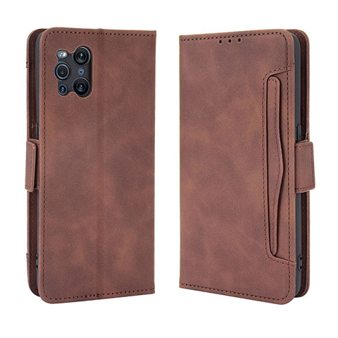 Custodia Portafoglio In Pelle Cover con Supporto BY3 per Oppo Find X3 5G Marrone