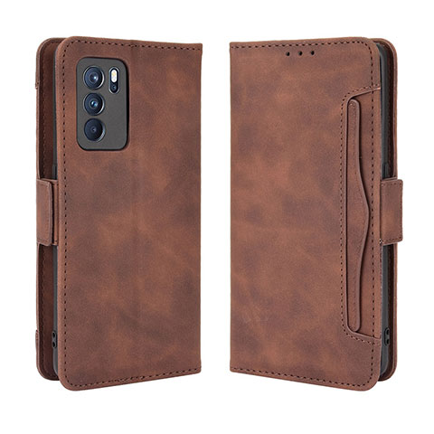 Custodia Portafoglio In Pelle Cover con Supporto BY3 per Oppo Reno6 Pro 5G India Marrone