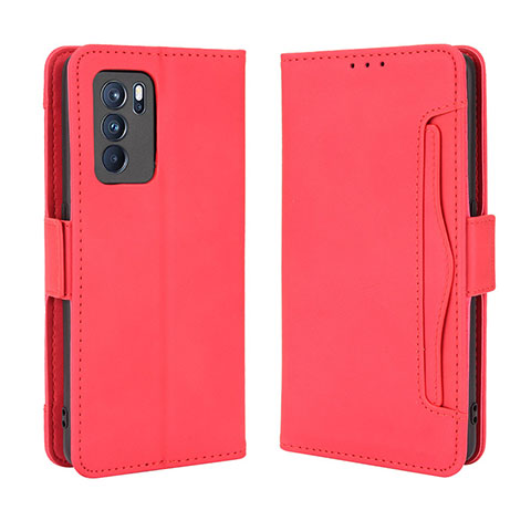 Custodia Portafoglio In Pelle Cover con Supporto BY3 per Oppo Reno6 Pro 5G India Rosso