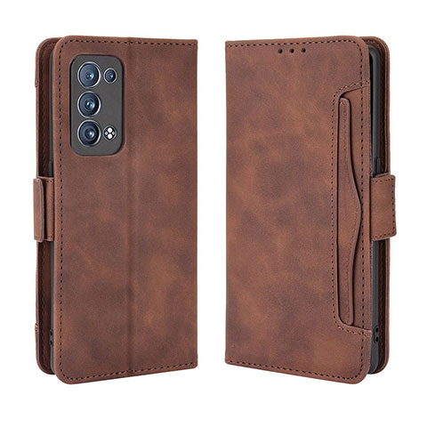 Custodia Portafoglio In Pelle Cover con Supporto BY3 per Oppo Reno6 Pro 5G Marrone