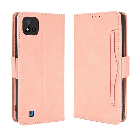 Custodia Portafoglio In Pelle Cover con Supporto BY3 per Realme C20 Rosa