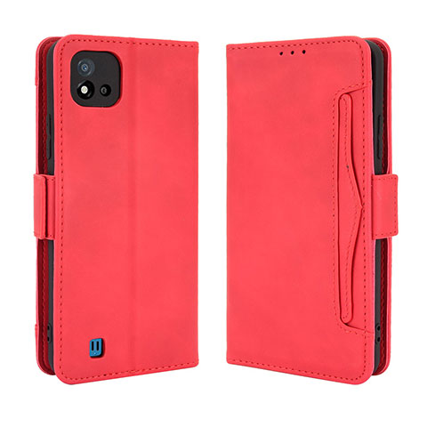 Custodia Portafoglio In Pelle Cover con Supporto BY3 per Realme C20A Rosso