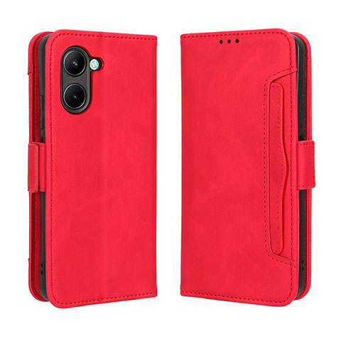 Custodia Portafoglio In Pelle Cover con Supporto BY3 per Realme C33 Rosso