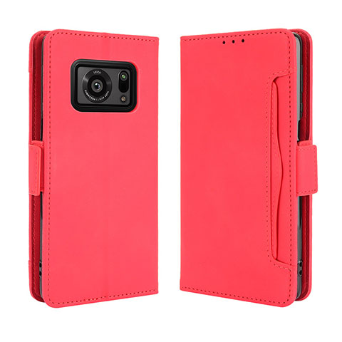 Custodia Portafoglio In Pelle Cover con Supporto BY3 per Sharp Aquos R6 Rosso