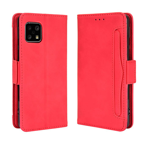 Custodia Portafoglio In Pelle Cover con Supporto BY3 per Sharp Aquos Sense4 Basic Rosso