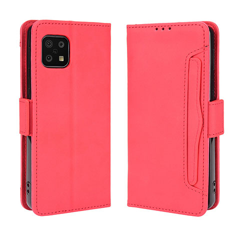 Custodia Portafoglio In Pelle Cover con Supporto BY3 per Sharp Aquos Sense6 Rosso