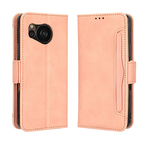 Custodia Portafoglio In Pelle Cover con Supporto BY3 per Sharp Aquos Sense7 Plus Rosa