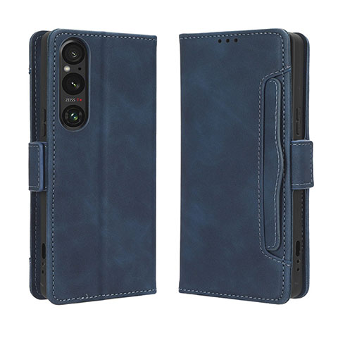 Custodia Portafoglio In Pelle Cover con Supporto BY3 per Sony Xperia 1 V Blu