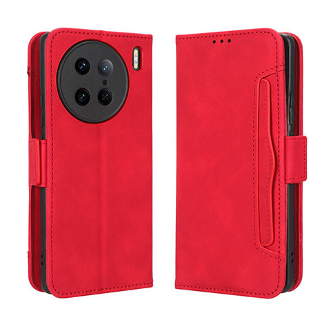 Custodia Portafoglio In Pelle Cover con Supporto BY3 per Vivo X90 Pro 5G Rosso