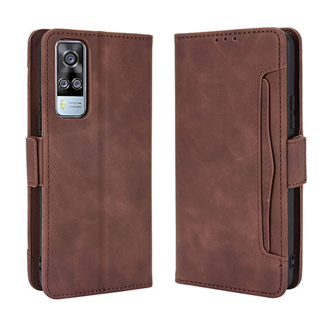 Custodia Portafoglio In Pelle Cover con Supporto BY3 per Vivo Y53s NFC Marrone