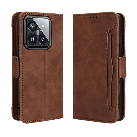 Custodia Portafoglio In Pelle Cover con Supporto BY3 per Xiaomi Mi 14 5G Marrone