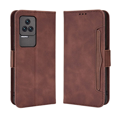 Custodia Portafoglio In Pelle Cover con Supporto BY3 per Xiaomi Poco F4 5G Marrone