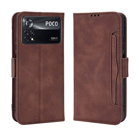 Custodia Portafoglio In Pelle Cover con Supporto BY3 per Xiaomi Poco M4 Pro 4G Marrone