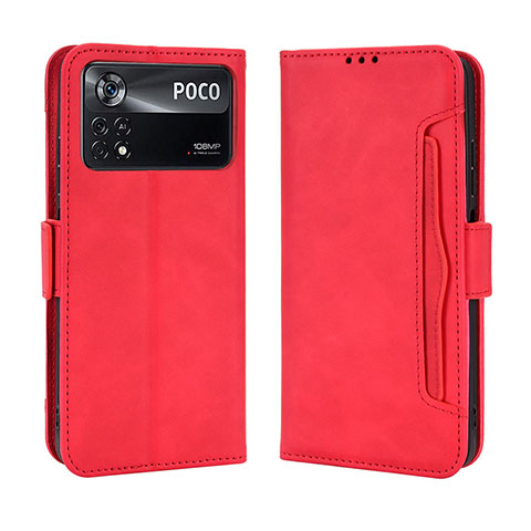 Custodia Portafoglio In Pelle Cover con Supporto BY3 per Xiaomi Poco M4 Pro 4G Rosso