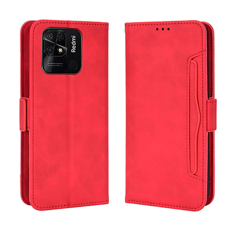 Custodia Portafoglio In Pelle Cover con Supporto BY3 per Xiaomi Redmi 10 India Rosso