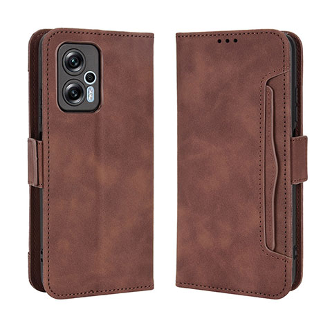 Custodia Portafoglio In Pelle Cover con Supporto BY3 per Xiaomi Redmi Note 11T Pro+ Plus 5G Marrone