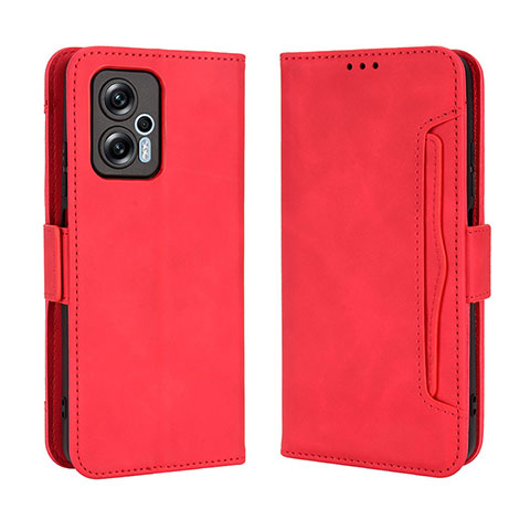 Custodia Portafoglio In Pelle Cover con Supporto BY3 per Xiaomi Redmi Note 11T Pro+ Plus 5G Rosso