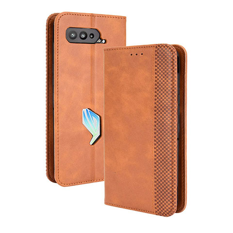 Custodia Portafoglio In Pelle Cover con Supporto BY4 per Asus ROG Phone 5 Pro Marrone