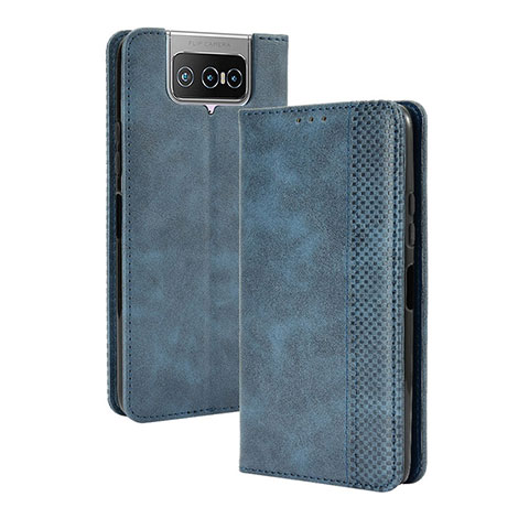 Custodia Portafoglio In Pelle Cover con Supporto BY4 per Asus ZenFone 8 Flip ZS672KS Blu