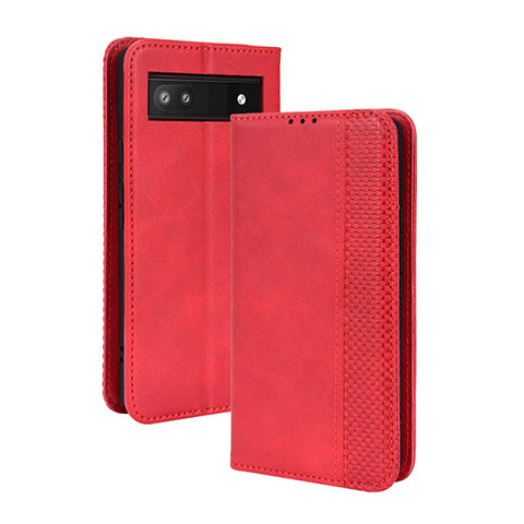 Custodia Portafoglio In Pelle Cover con Supporto BY4 per Google Pixel 6a 5G Rosso