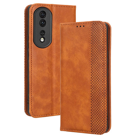 Custodia Portafoglio In Pelle Cover con Supporto BY4 per Huawei Honor 80 Pro 5G Marrone