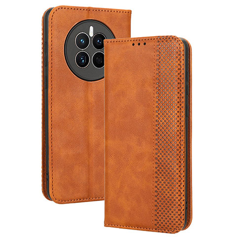 Custodia Portafoglio In Pelle Cover con Supporto BY4 per Huawei Mate 50 Marrone