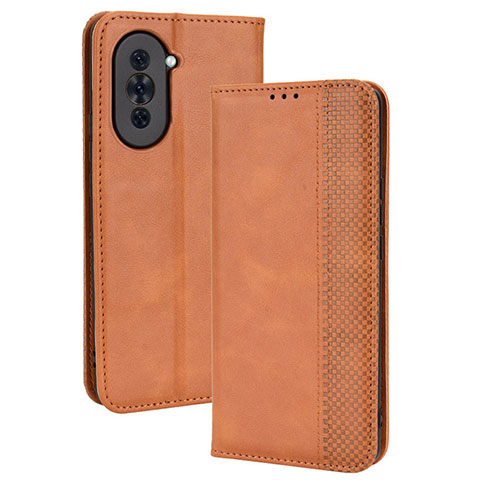 Custodia Portafoglio In Pelle Cover con Supporto BY4 per Huawei Nova 10 Marrone